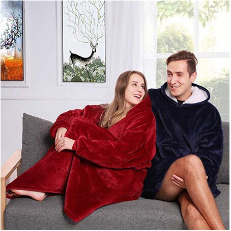 blanket With Sleeves Winter Hoodie Blanket Fleece TV Blankets Microfiber Sweatshirt Oversized Soft Hooded Coats For Adult