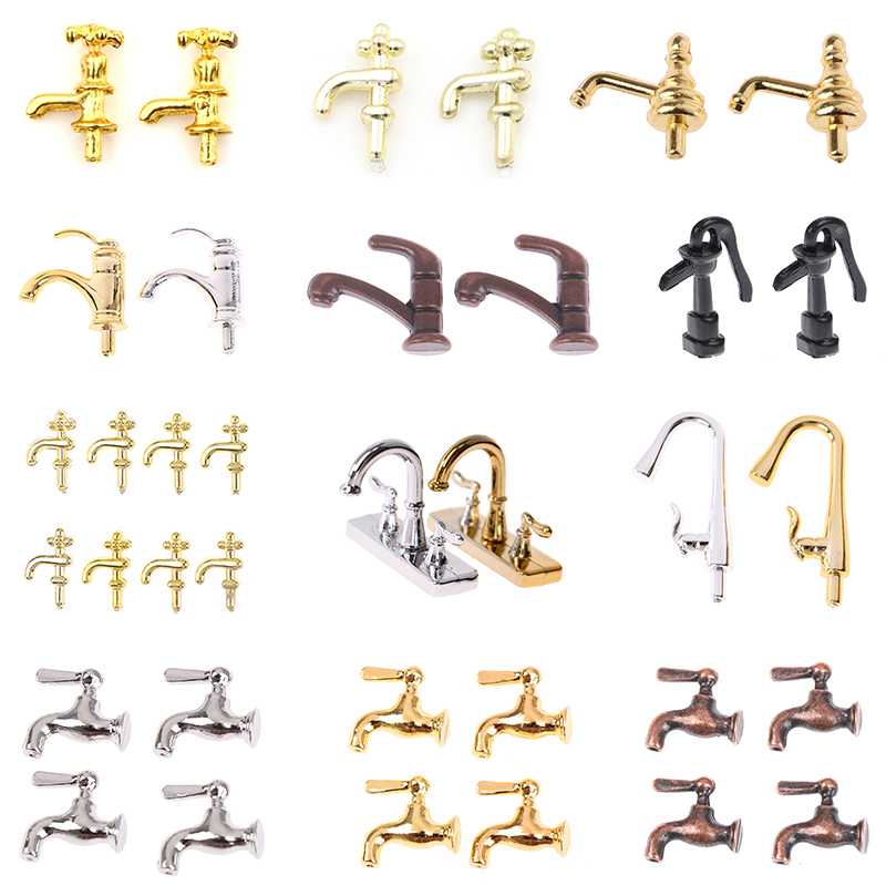 Torneira de metal e plástico para Dollhouse, Brinquedo torneira em miniatura, Acessórios de cozinha e banheiro, Escala 1:12, 1 PC, 2PCs, 4 PCs, 12PCs