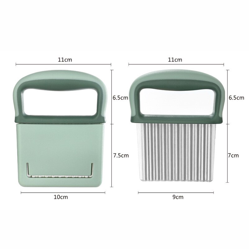 Stainless Steel Potato Wavy Edged Knife French Fry Slicer Potato Crinkle Cutter withProtective Case Fruit Vegetable Wavy Chopper: green