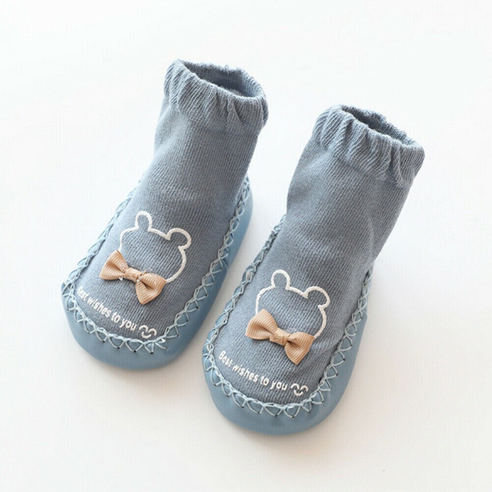 Baby Sokken Baby Leuke Cartoon antislip Katoen Peuter Vloer Sokken Kinderen Schoenen Slipper Strik Naaigaren Sokken: Blauw / L for 10 to 14M
