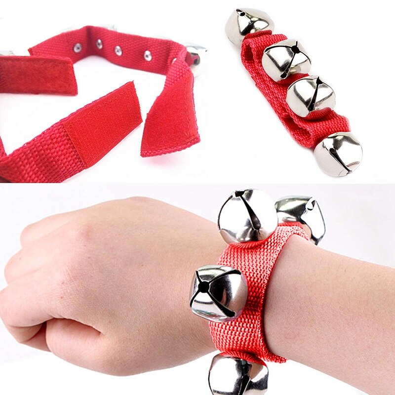 Bande poignet cloche Bracelet Jingle musique cheville cloche rythme jouet Percussion fête pour noël école enfants (rouge et vert)