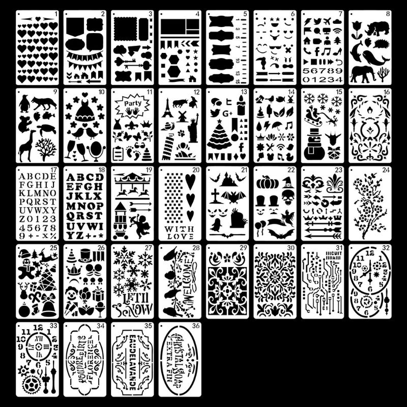 36 Stks/set Journal Tekening Sjabloon Stencil Schilderen Embossing Scrapbooking Diy U1JA