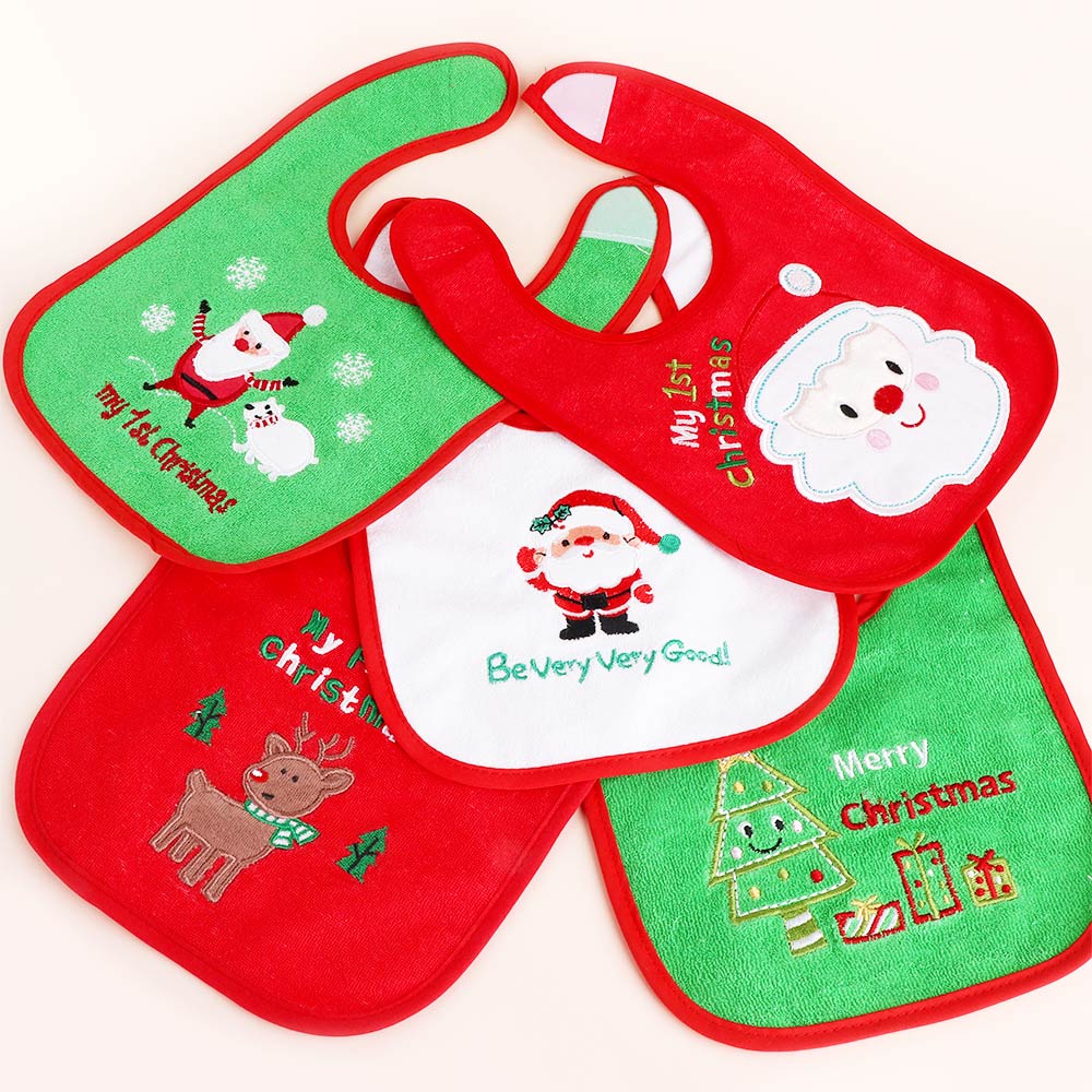 1 pc dos desenhos animados bordado papai noel natal bib bandana criança infantil bebê saliva toalha babero babadores presente de natal