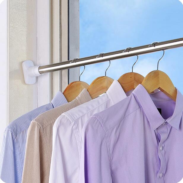 Bathroom Shower Curtain Rod Retractable Straight Poles Stainless Steel Simple Closet Rod