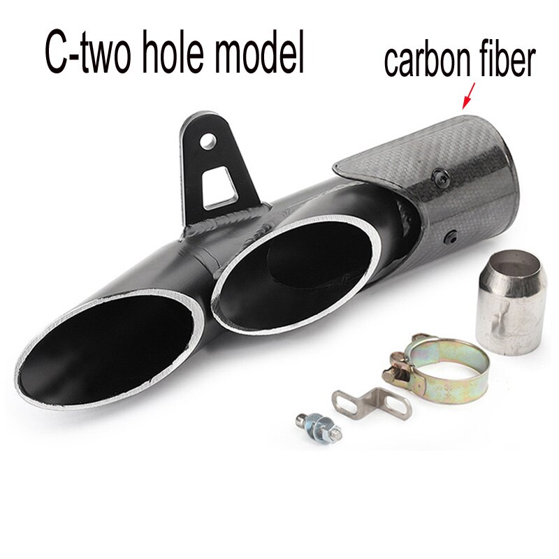 Motorrad Auspuff Carbon Faser Doppel Unten Slip-On Auspuff Flucht Moto Für R6 Z900 zx6r cbr500r gsxr1000r: C-