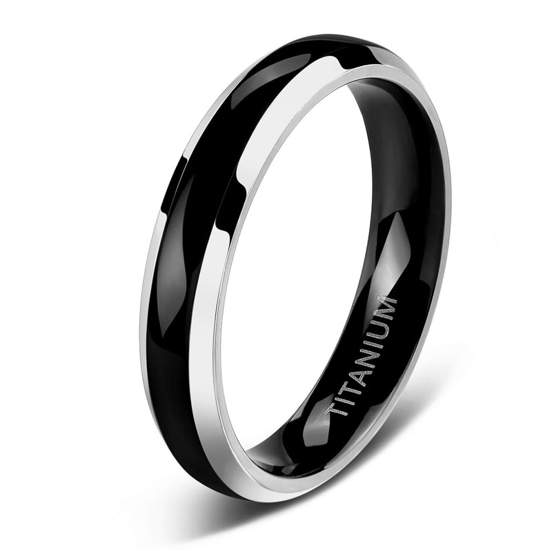 Eamti Zwart Titanium Ring 4Mm Dunne Gepolijst Wedding Band Stijlvolle Engagement Unisex Ringen Voor Vrouwen Mannen Anillos Mujer Maat 4-13