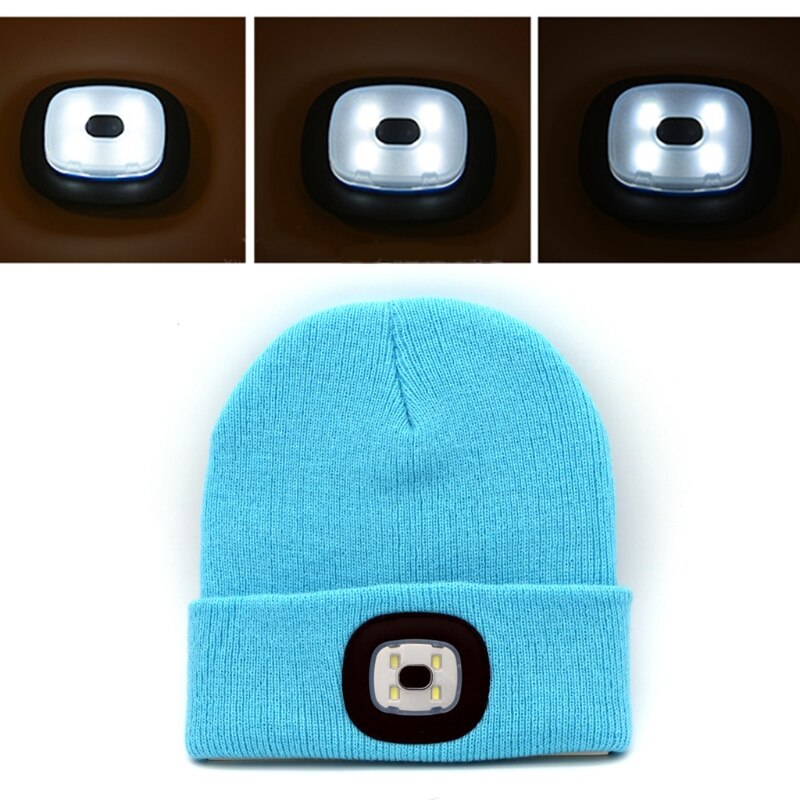 Gorro con luz LED recargable por USB para niños, gorro con 4 luces LED para iluminación nocturna, de alto brillo, ropa Ultra suave