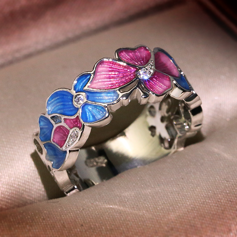 Mode Bloem Ringen voor Vrouwen Zirconia Ring Partij Sieraden Emaille ring sieraden