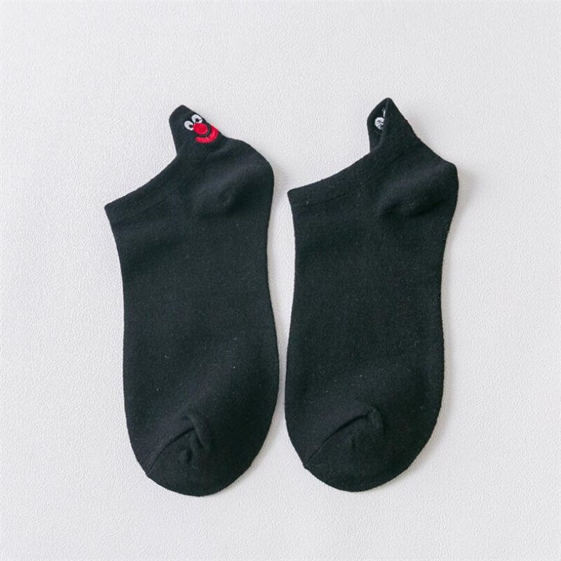 1 pair Smiley couple socks shallow mouth men and women's socks pure cotton breathable summer ins tide tube low-cut boat socks