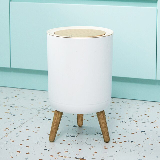 Huishoudelijke prullenbak met deksel voor woonkamer, toilet, badkamer, keuken, scandinavische stijl, hoge prullenbak met imitatiehoutnerf, cnim