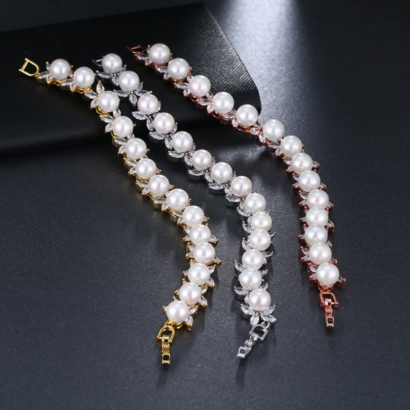 EMMAYA Round Imitation Pearl Unique AAA CZ Bracelet Sets For Women Jewelry Friendship Bracelets