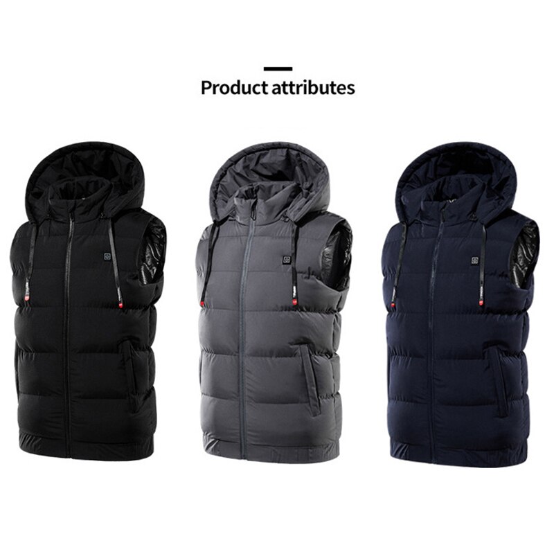 Smart Heated Jackets Autumn Winter Warm Flexible Thermal Hooded Jackets USb Electric Nine Places Heated Outdoor Hiking Vest Coat