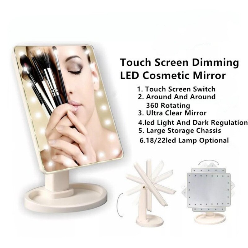 Espejos de maquillaje profesionales con luz LED rosa, luz LED ajustable, espejos de pantalla táctil 16/22, belleza, espejos, cepillo de pestañas