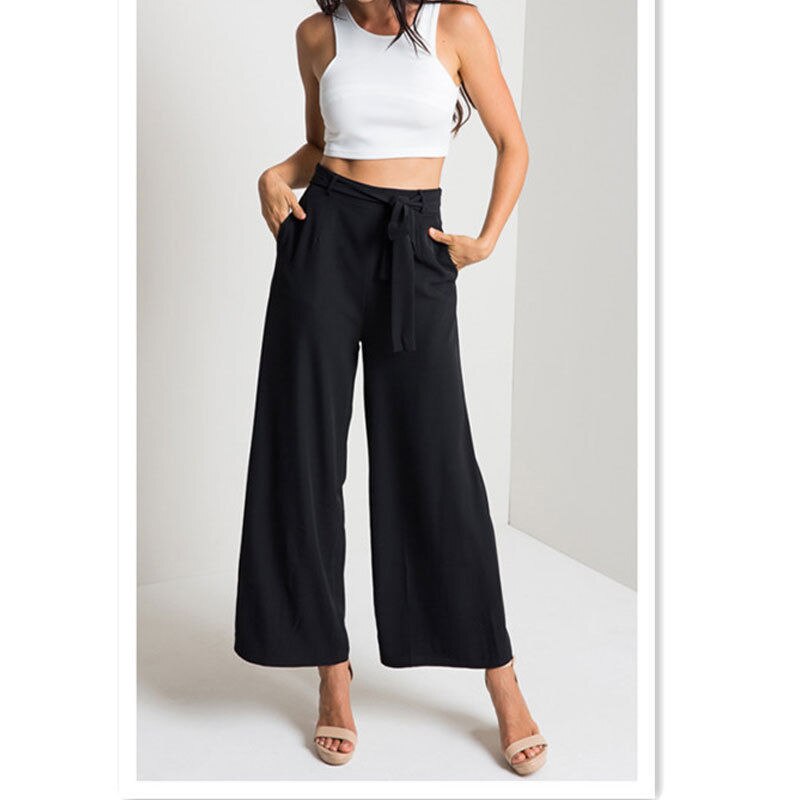 Pantalones Palazzo Culottes Mujer suelta alta cintura ancha pierna sólida pantalones largos sólido verano otoo