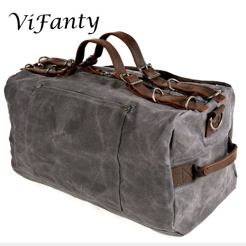 Waxed Canvas Water Resistant Travel Duffel Bag Overnight Weekend Bag: Grey