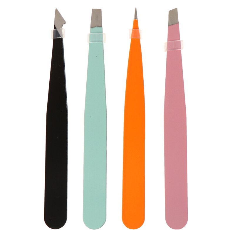 4 stuks/pak wenkbrauwpincetten roestvrijstalen punt schuine platte punt verwijdering make-up ontharing wenkbrauwtang clip