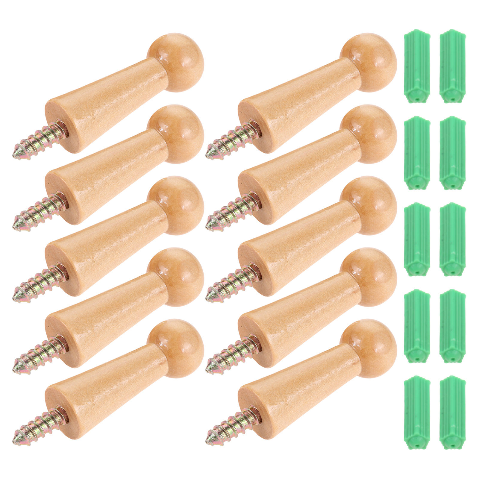 10Pc Schroef-Op Houten Haak Thuis Muur Decor Jasje Handdoek Mok Shaker Peg Haak + Schroef Wandmontage deur Badkamer Keuken Hanger: lichtgroen
