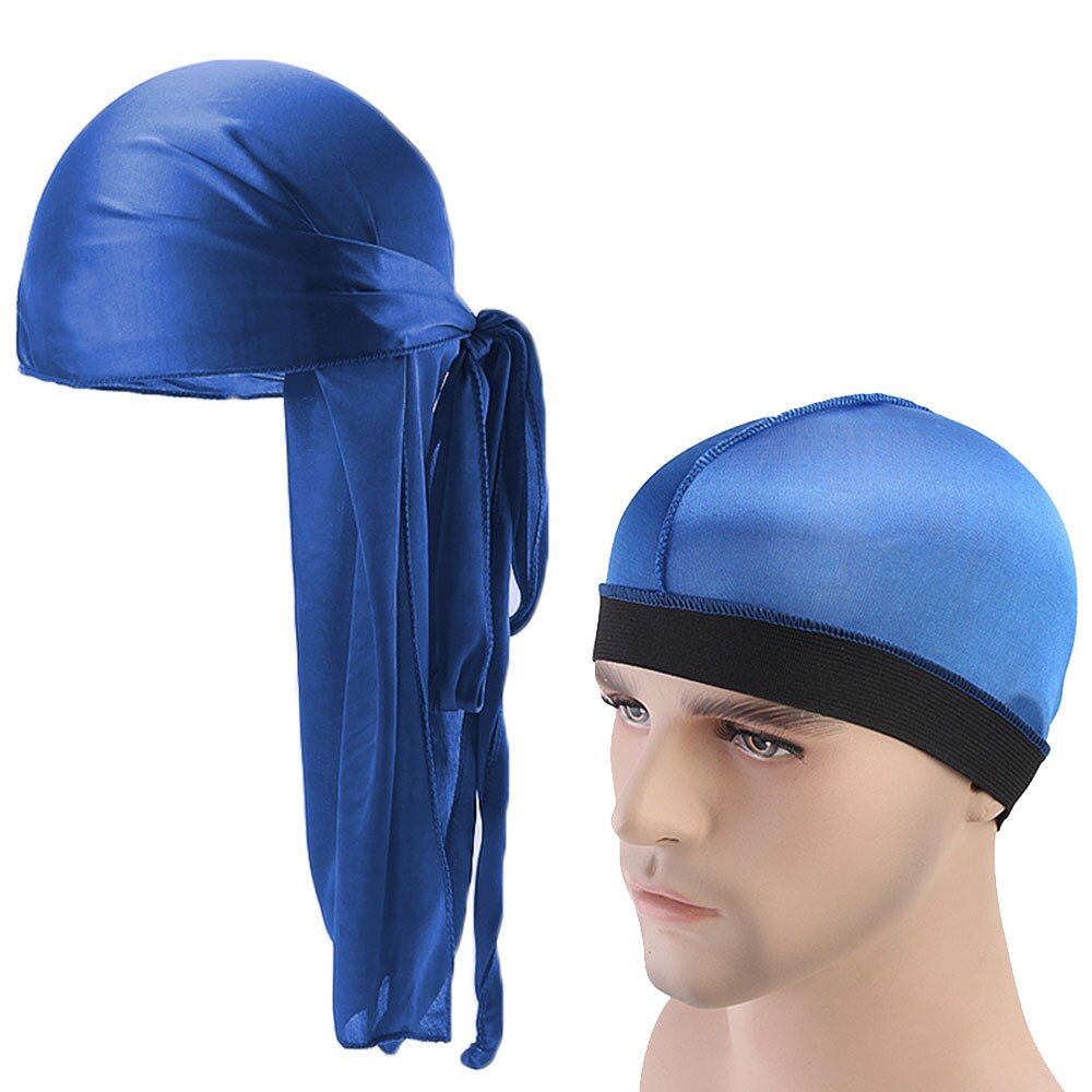 Unisex Durag Long Satin Breathable Turban Du rag Pirate Hat Men Hip Hop Durags 2pcs/lot
