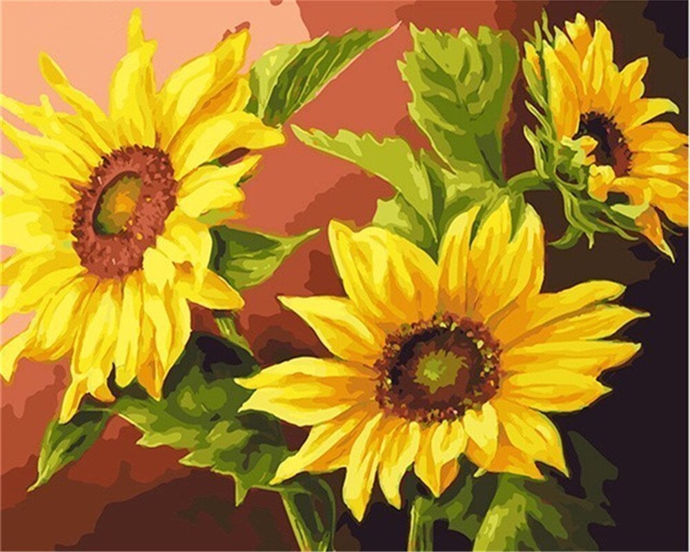 Evershine maleri med tal solsikker håndmalet væg kunst maling af tal blomster tegner lærred boligindretning: Szes -1027
