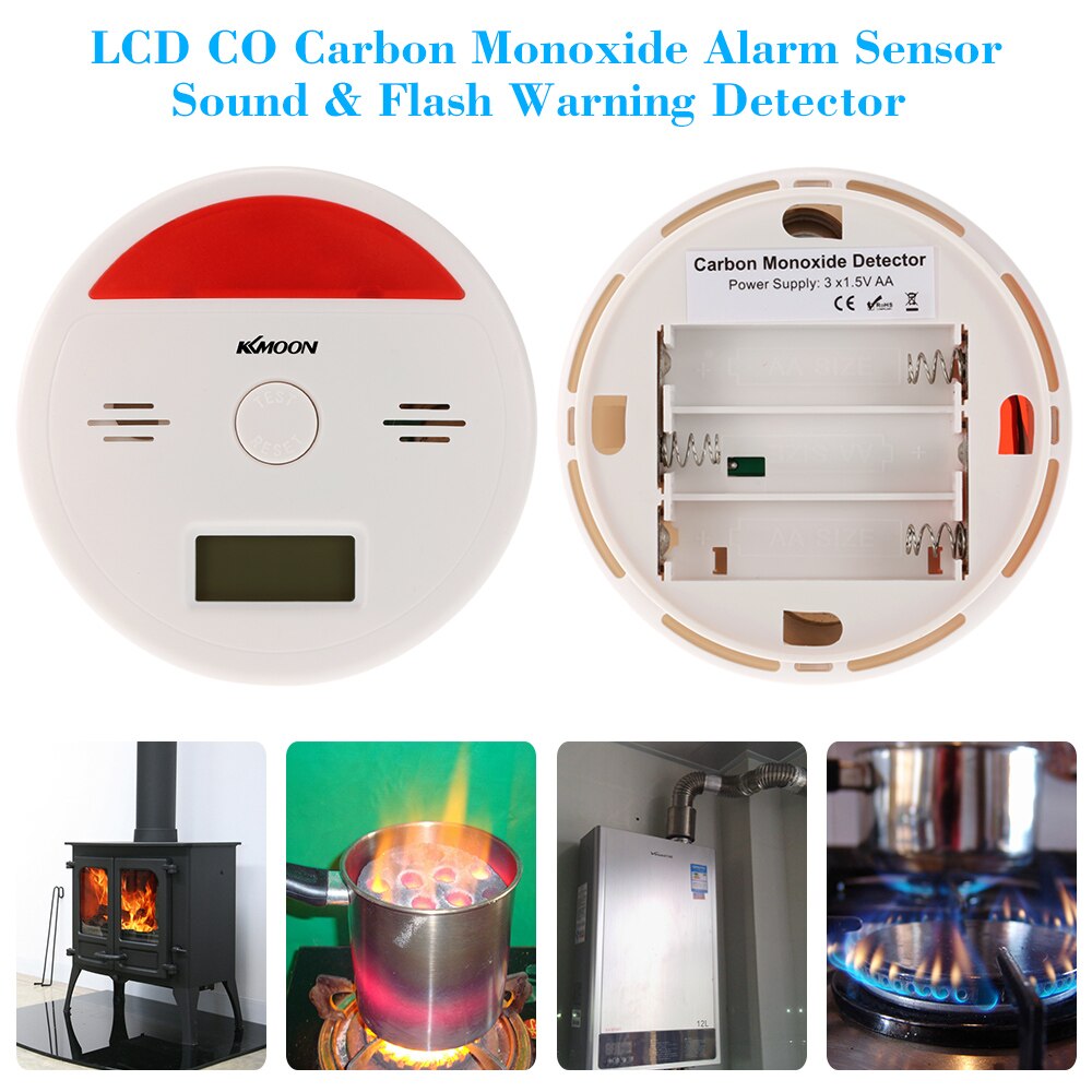 Lcd display co-detektor kulilte alarm sensor lyd & blitz advarsel forgiftning røggas tester monitor detektor