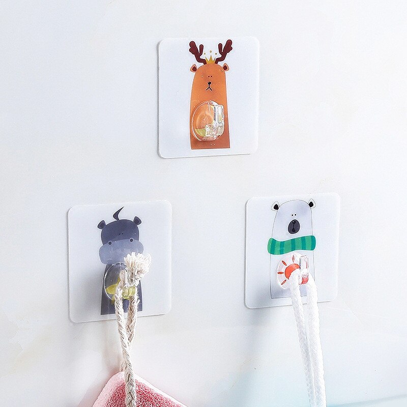 Mooie Dieren Cartoon Patroon zelfklevende Houders Rack Badkamer Muur Traceless Zuig Haken Thuis multi-use Handdoek Hangers
