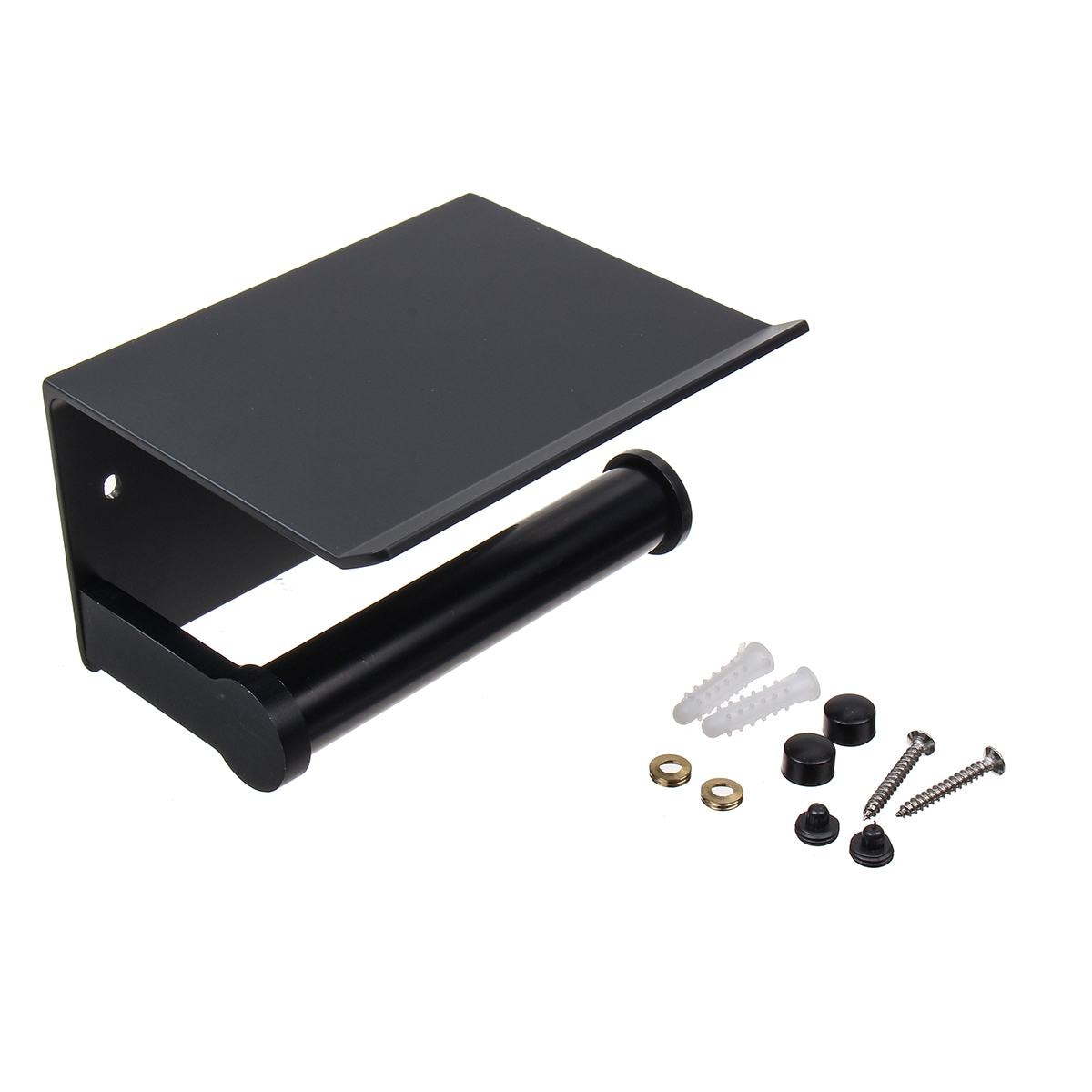 Papier Houders Badkamer Accessoires Wc WC Papier Houder Mobiele Telefoon Rolhouder met Plank Handdoekenrek Zwarte