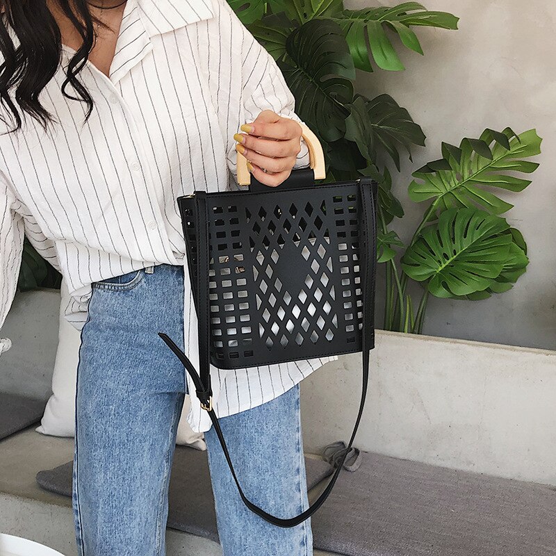 DIGERUI femmes sacs sacs à main évider plage sac Bolsa Feminina bois poignée fourre-tout sac à bandoulière en cuir synthétique polyuréthane sacs à main