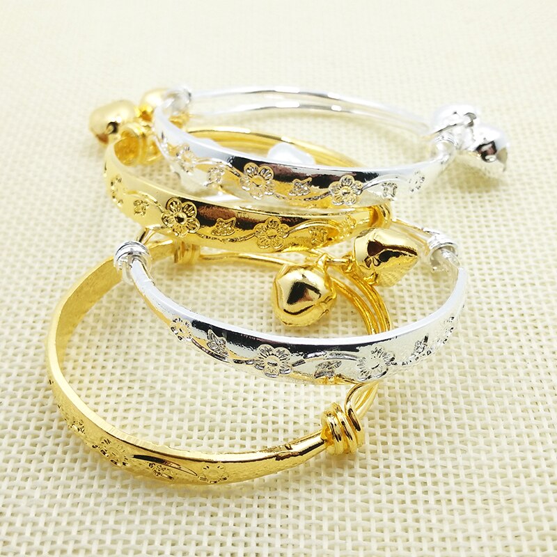 Accessori di gioielli di moda 2 pezzi bambino campana regolabile bracciale fiore piatto placcato argento ragazzo bambino ragazze bracciale regalo di compleanno