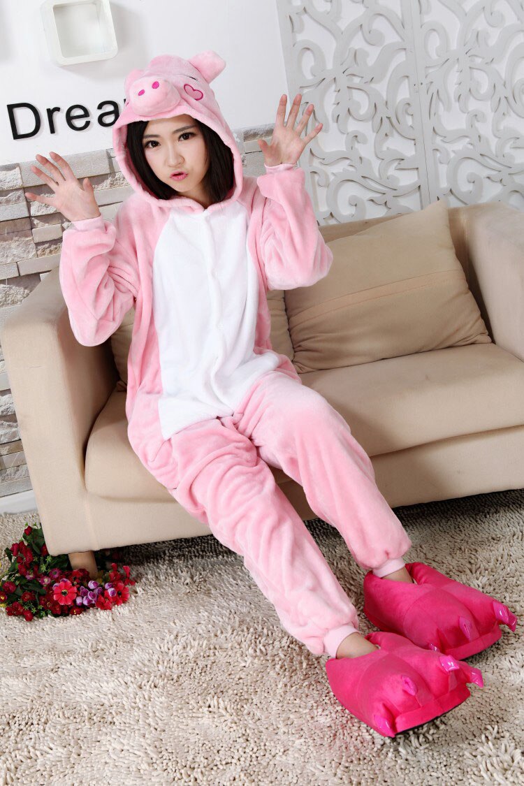 Kigurumi – pyjama pour femmes, , rose, cochon, flanelle, vêtements chauds, salopette douce, combinaisons Cosplay amusantes pour filles
