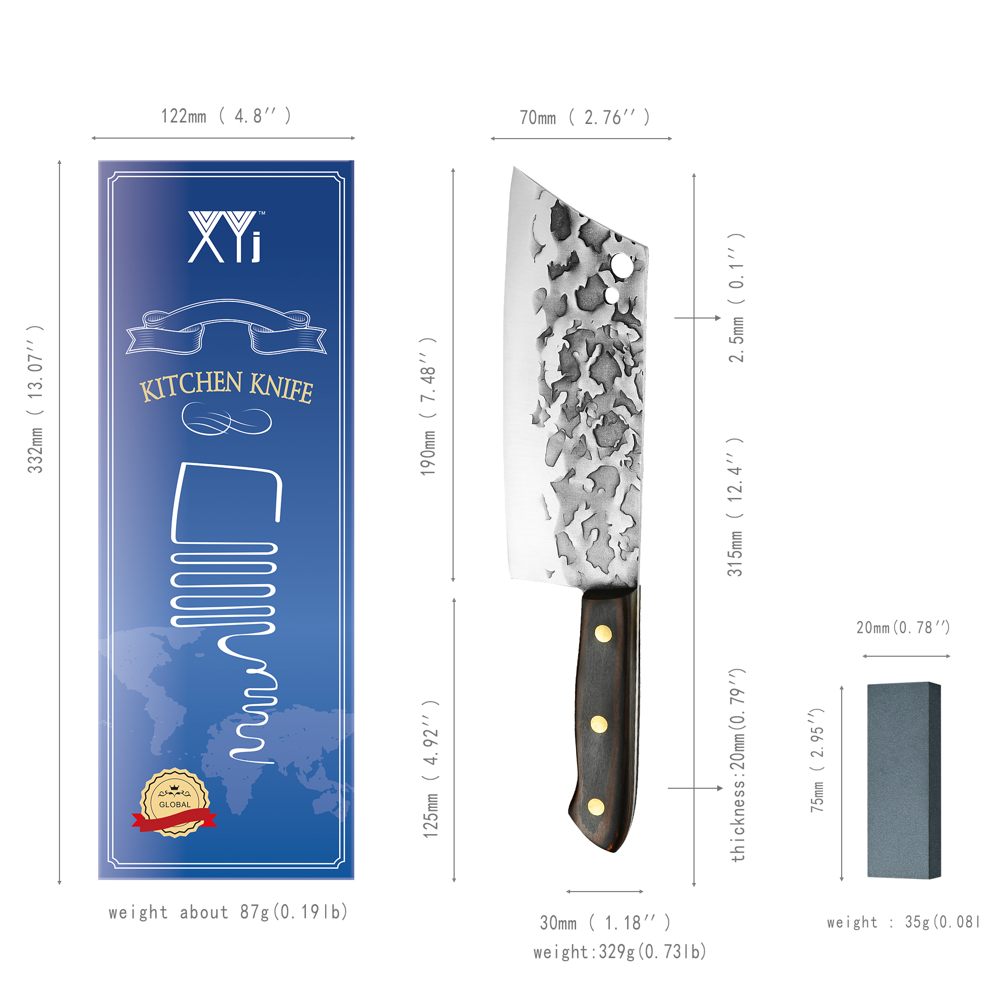 Juego de cuchillos de carnicero para cocina, afilador completo de acero inoxidable de 7 pulgadas, accesorio de cocina para picar carne y pescado, caja de: 1KNIFE-C