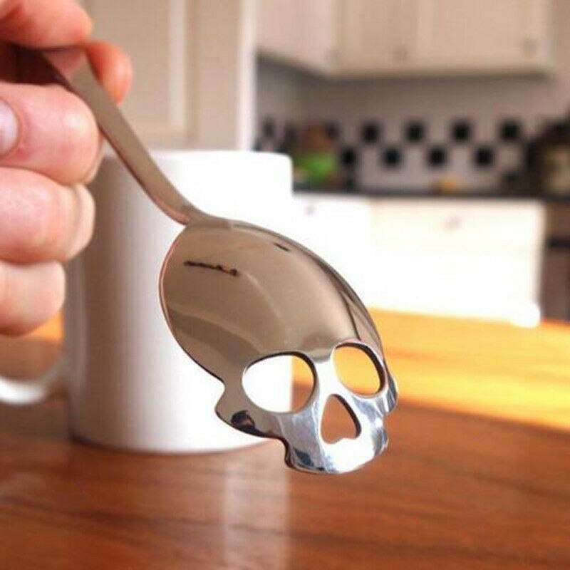 Novelty Spoon Stainless Steel Skull Shape Coffee Sugar Tableware Kitchen Teaspoon Spoon Dessert Gothic Funny