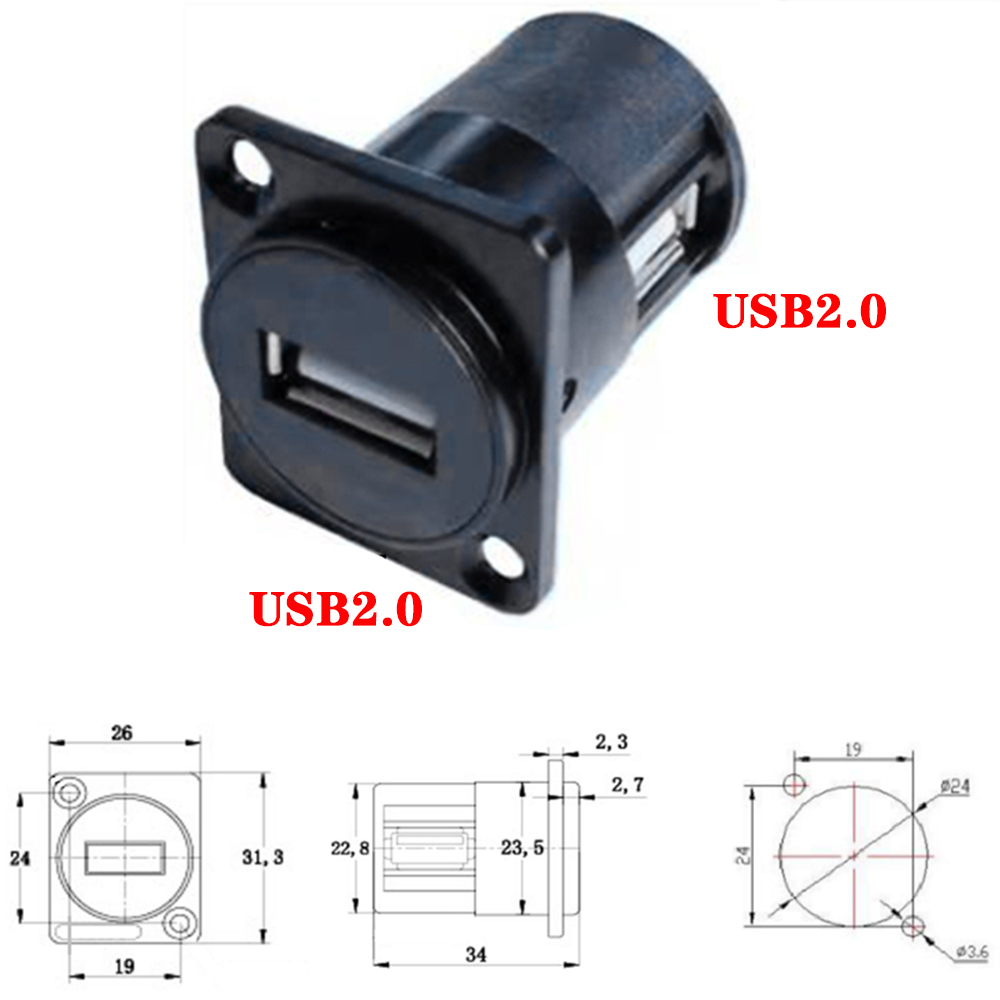 D Type Chassis USB 2.0 3.0 Connector Type C Female to Female USB-C Converter Adapter Type-C Panel Mount DIY Jack: green