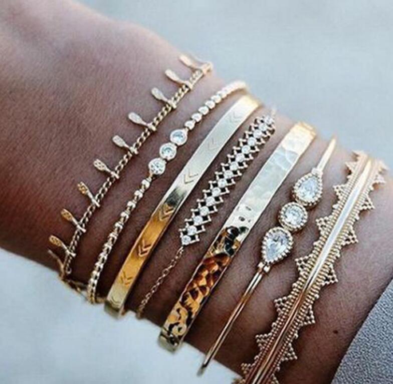 Tocona Böhmischen Hülse Mond Armbänder für Frauen Gold Silber Farbe Ananas Kreuz Geometrische glänzend Kristall Offene Armreif Schmuck: 9168