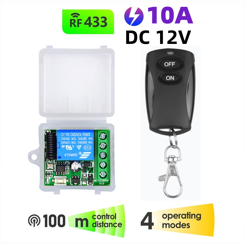 433MHz Bezprzewodowy przełącznik zdalnego sterowania DC 12V 10A 1CH Moduł przekaźnika Odbiornik ON OFF Pilot zdalnego sterowania do bramy Led Lights Bulb DIY