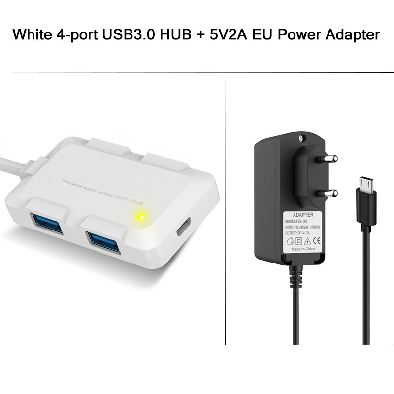 4 Ports USB3.0 Hub 5Gbps Super Speed Hab 750mm Cable Portable Black White Micro-USB Power Supply Splitter For Multi USB Devices: USB3.0 White EU