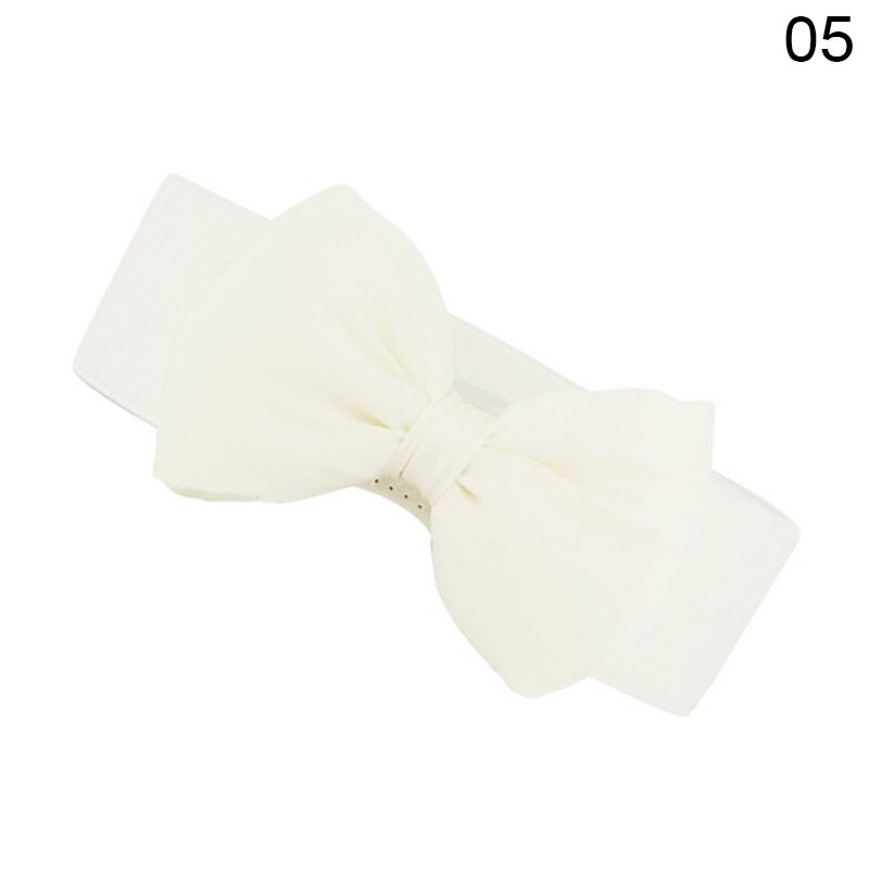 Women Bowknot Cummerbunds Elastic Bow Wide Stretch Bukle Waistband Belt 12 Colors Girl Dress Accessories Waist Belts: White