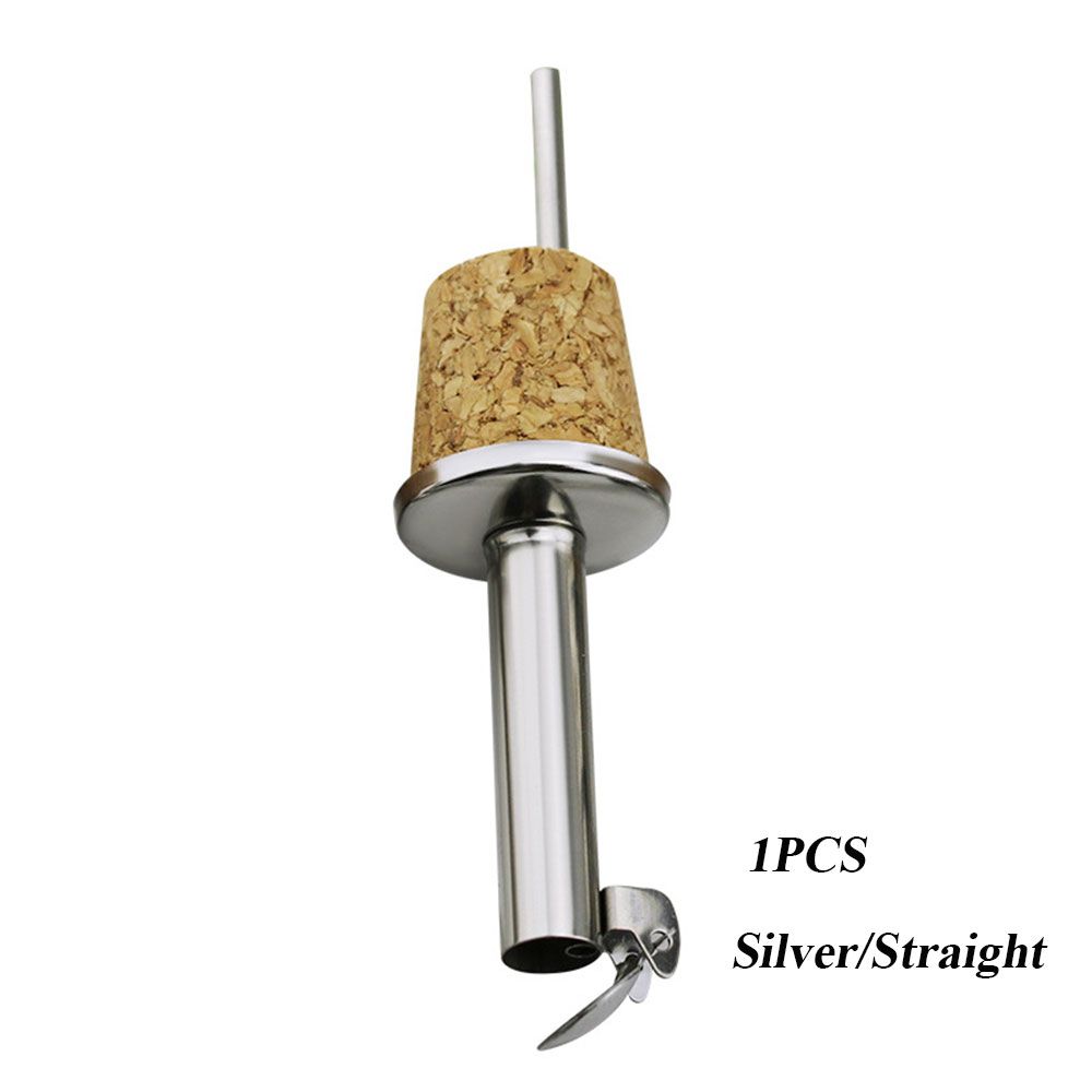1/3PCS Wooden Cork Red Wine Pourer Oil Beer Metal Bottle Stopper Plug With Cover Home Kitchen Barware Bar Tools Bottle Stopper: 1PCS Silver-Straight