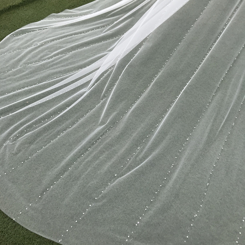 Prawdziwe zdjęcia perły i kryształy welon slubny błyszczący brokat welon ślubny szeroki welon katedralny Wykonany ręcznie Accessaries veli da sosa