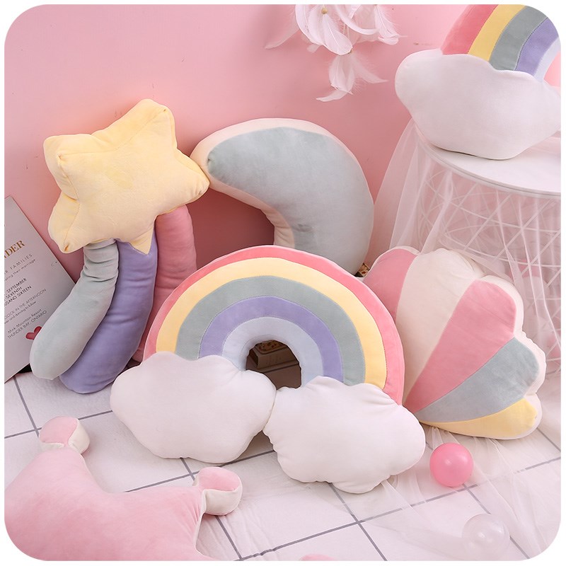Weiches Prinzessin-Kronenkissen, gefülltes Schlafkissen, Mädchenzimmer, Sofa-Dekoration, Regenbogen, Wolke, Stern, Promi-Studio-Kissen, für Sie