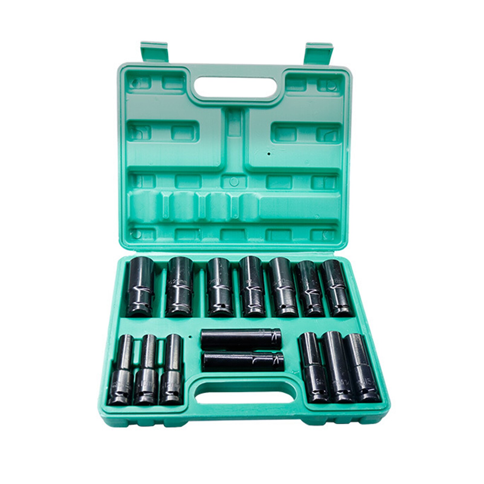 1/2Inch Drive Hex Impact Socket Set 10-Piece Deep Socket Metric Sizes 10-24mm Carbon Steel with Hard Storage Box: 15pcs 8-24mm