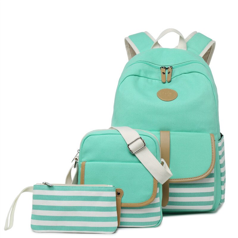 3 stks/set Canvas Fringe Vrouwen Rugzak Student Boek Tas met Portemonnee Laptop College Rugzak Vrouwelijke Schooltas voor Tiener Meisjes: green