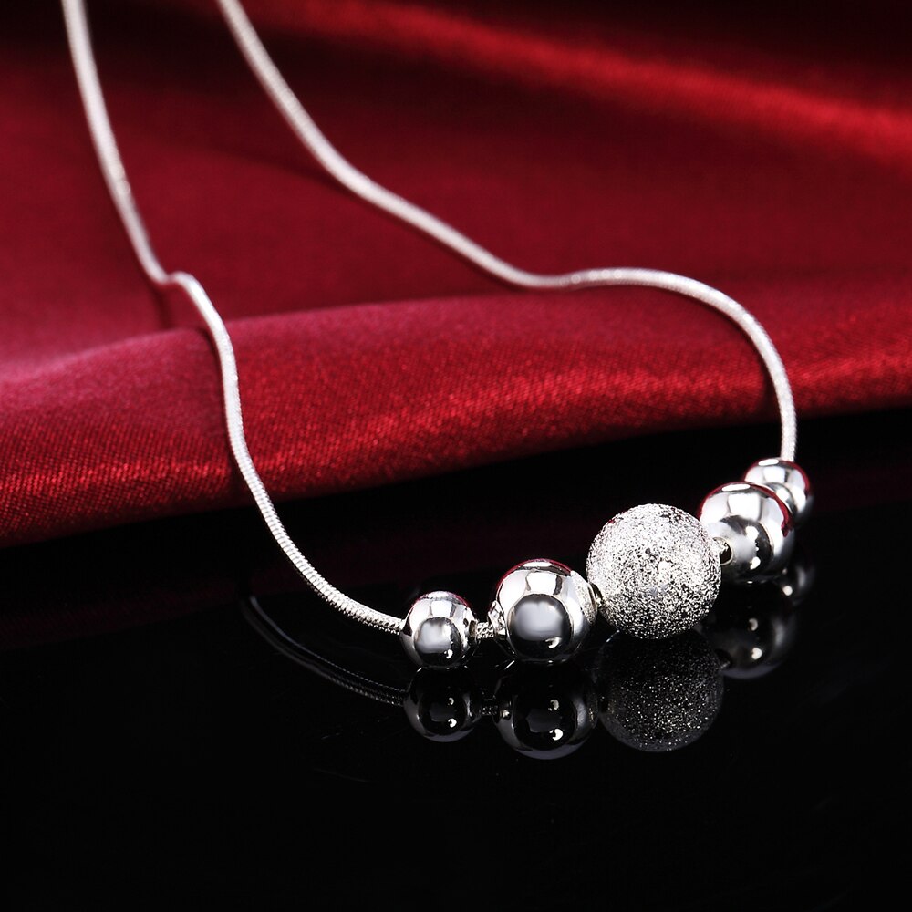 AGLOVER 925 Sterling Silver 18 Inch Snake Chain Frosted Round Bead Pendant Necklace For Woman Charm Wedding Jewelry: Default Title
