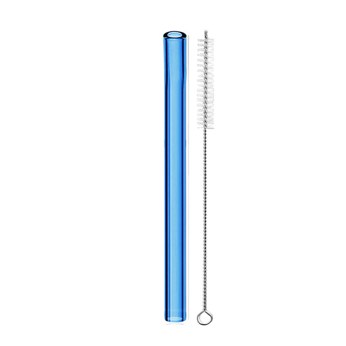 1Pc Reusable Glass Boba Bubble Tea Straws Glass Drinking Straws Colorful 12mm Wide Smoothie Milkshake Straw with Cleaning Brush: Blue Straight