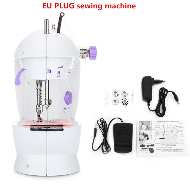 Mini Electric Handheld Sewing Machine Dual Speed Adjustment with Light Foot AC100-240V Double Threads Pendal Sewing Machine: EU plug