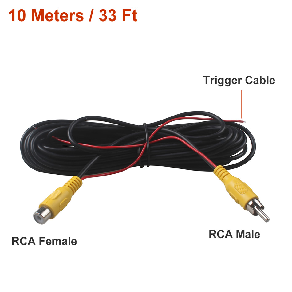 RCA-vista trasera de marcha atrás de coche, cámara de aparcamiento, Cable de extensión de vídeo con Cable de gatillo de 5, 10, 15 y 20 metros, macho y hembra: Male to Female 10M