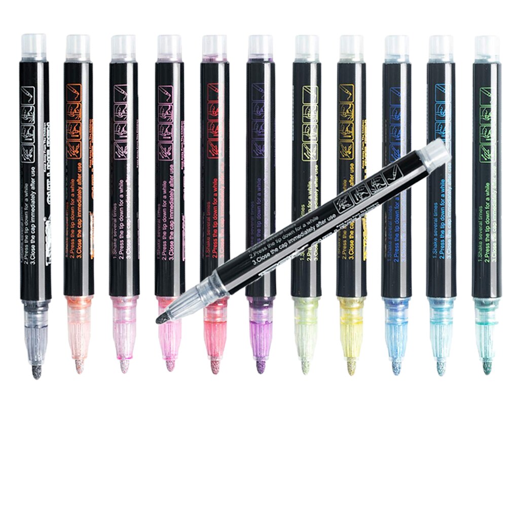 12Colors Metallic Double Line Pens Writing Drawing Graffiti Pens Diary DIY Craft
