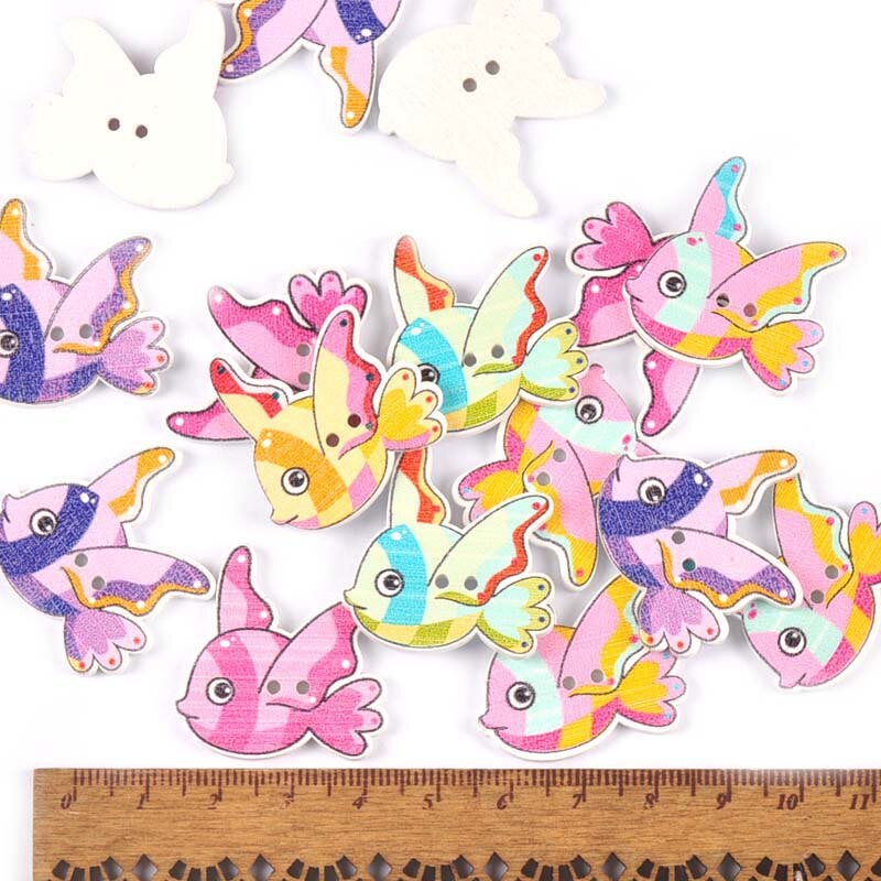 Botones de madera con patrón de animales marinos para costura, accesorios de costura, Scrapbook, manualidades de madera, decoración del hogar, 25 uds., m1736: 1