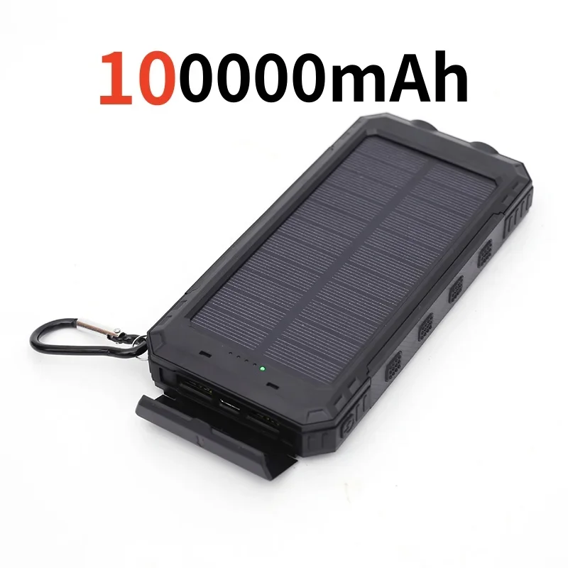200000 mAh Solar- Energie Bank draussen Tragbare Ladegerät Wasserdichte Externe Batterie Dual USB Ladung Powerbank LED Licht Neue: Schwarz