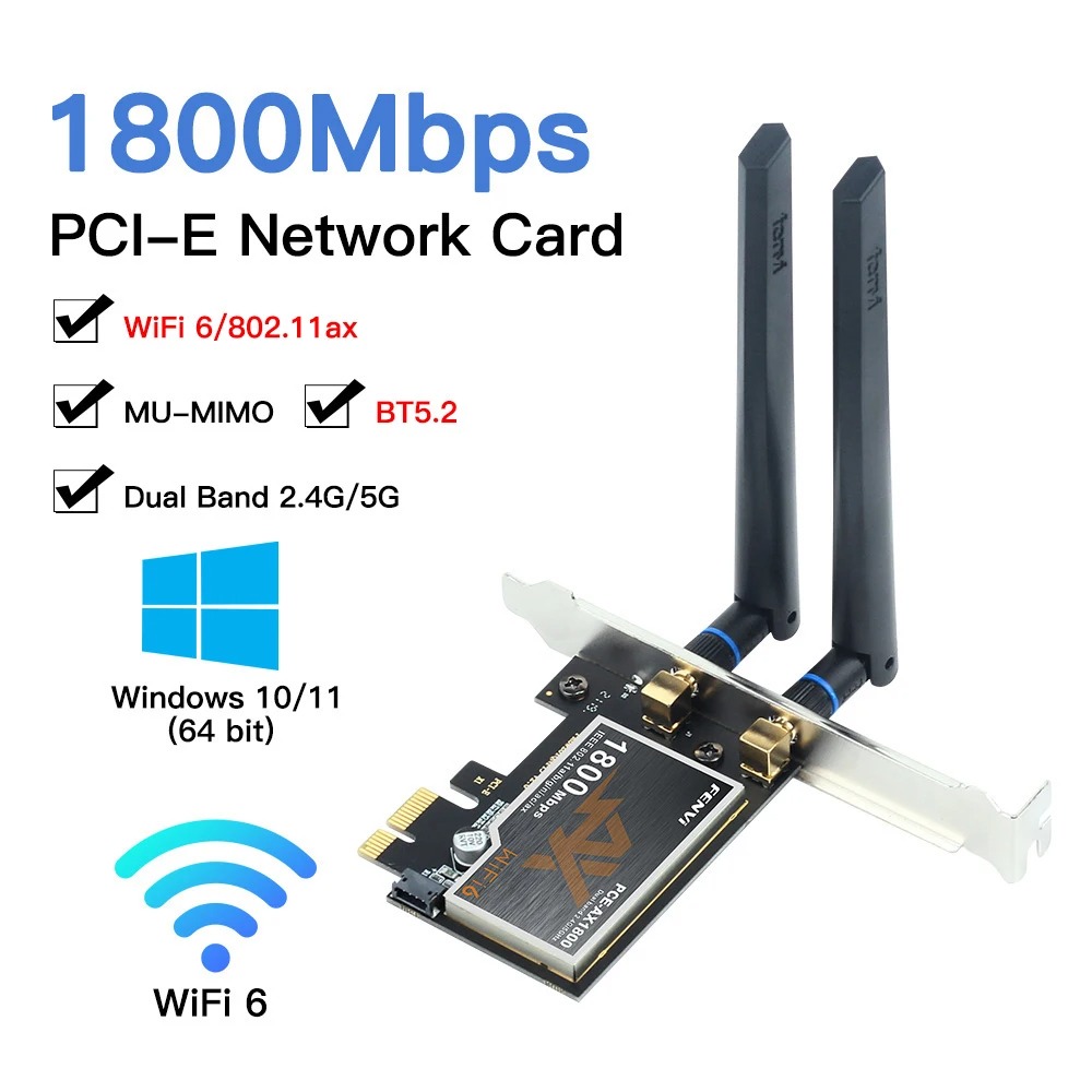 5400Mbps WiFi 6E PCIE WiFi Adapter Wireless Network Card Bluetooth 5.2 Tri-Band 2.4G/5G/6Ghz 802.11AX/AC For Windows 7/8/10/11: Gold
