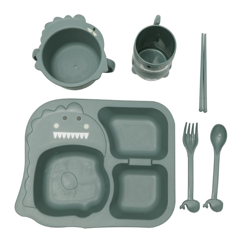 1 Set Restaurent Serving Plates Dinosaur Theme Kids Flatware Cartoon Children Tableware Set Cretive Dinnerware For Kids Child: Green
